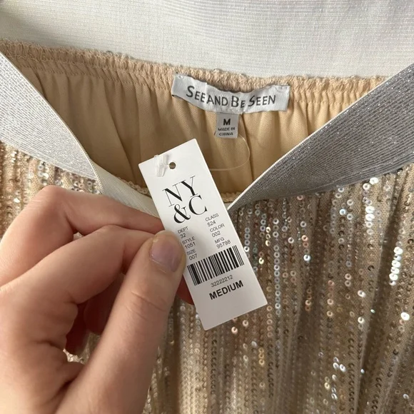 New York & Company Gold Sequin Maxi Skirt Elastic Waist - Picture 2 of 7